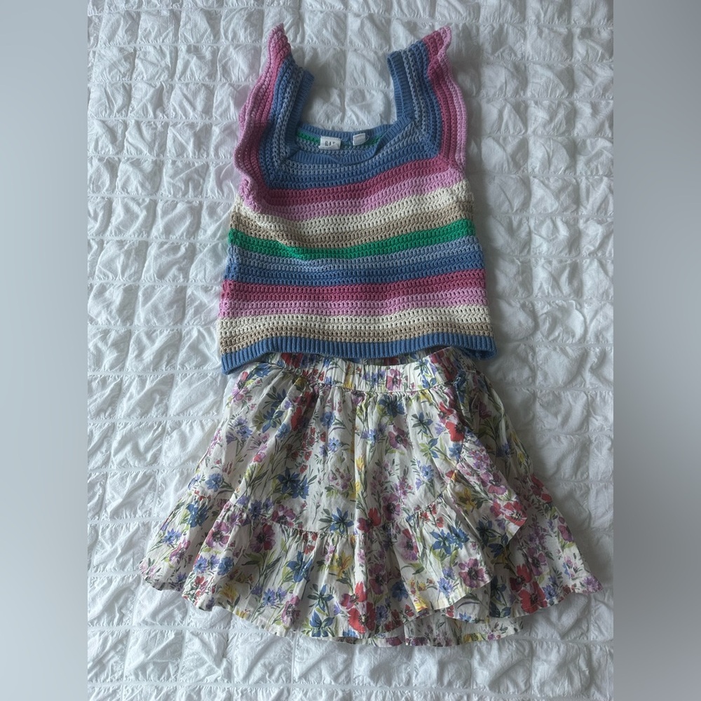 GAP Kids Multicolor Crochet shirt and Floral Skirt